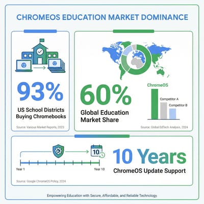 Infographic showing ChromeOS education market dominance statistics