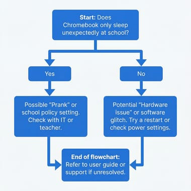 Flowchart for diagnosing Chromebook sleep issues: prank vs hardware