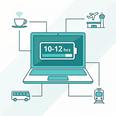 Chromebook displaying battery life while working at a cafe without outlets