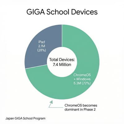 Infographic showing Japan GIGA School Program device breakdown by operating system