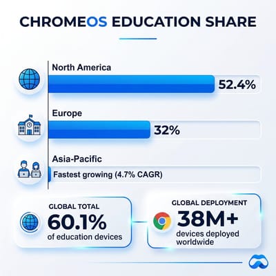 Infographic showing ChromeOS global education market share by region