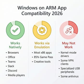 Windows on ARM app compatibility in 2026: native ARM64, emulated x86, and unsupported categories