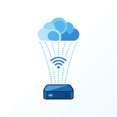 Cloud PC concept showing a thin client connected to cloud servers