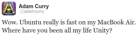 Adam Curry tweet about using Ubuntu on his MacBook Air